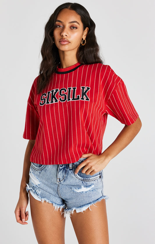 Rotes Baseball-Streifen-T-Shirt