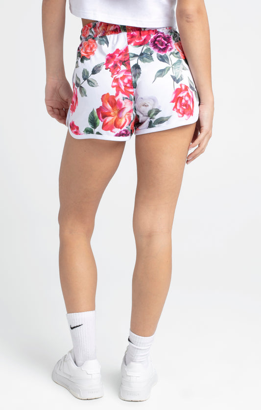 Ecrufarbene Shorts mit Blumenmotiv