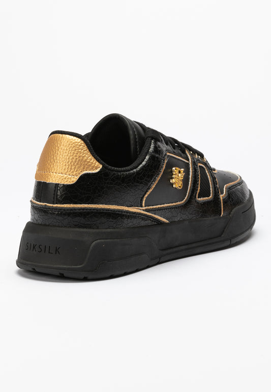 Low Top Court Sneaker mit Schwarzen und Goldenen Zierstreifen