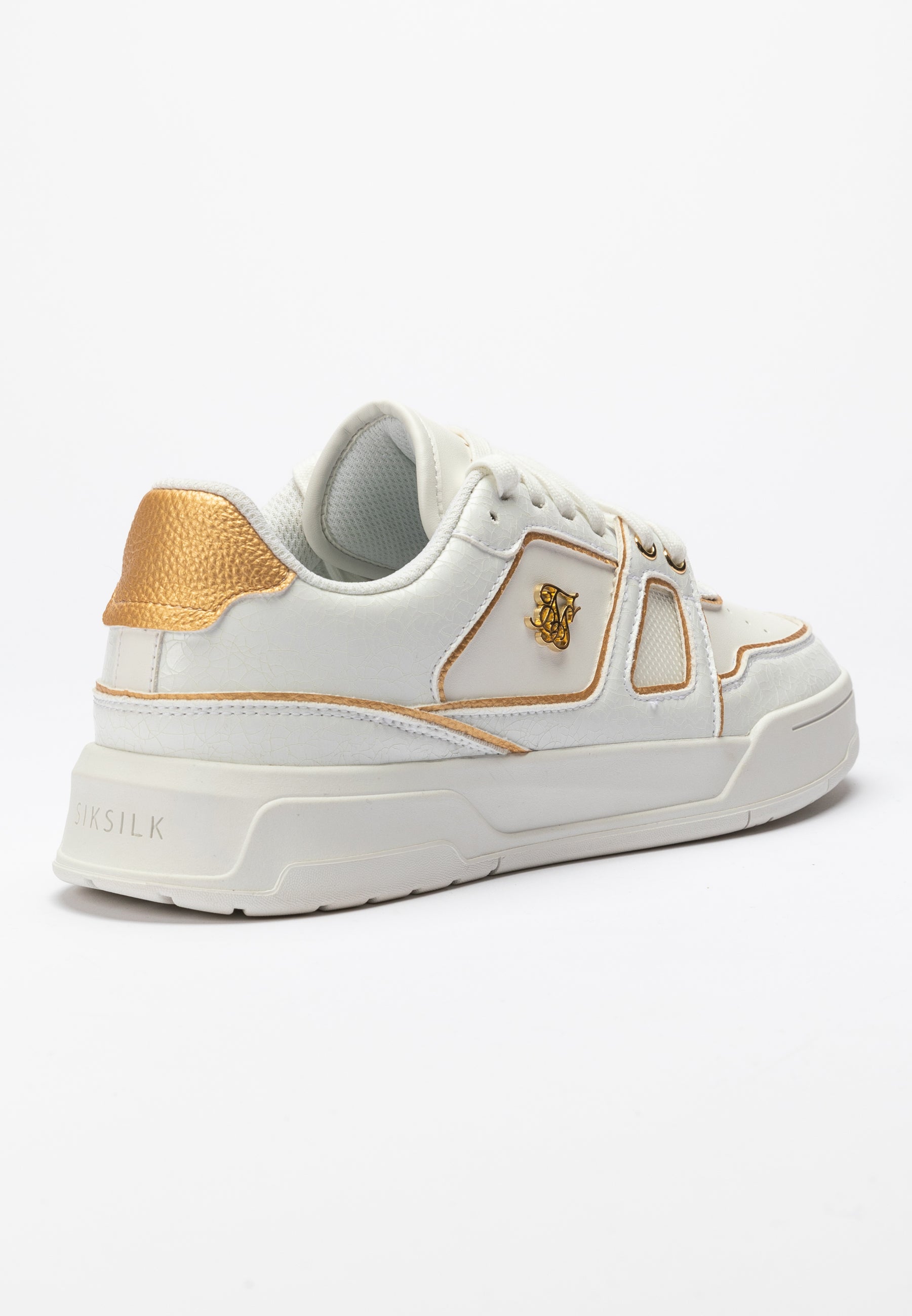 Weiße und Goldbesetzte Low Top Court Sneaker (1)