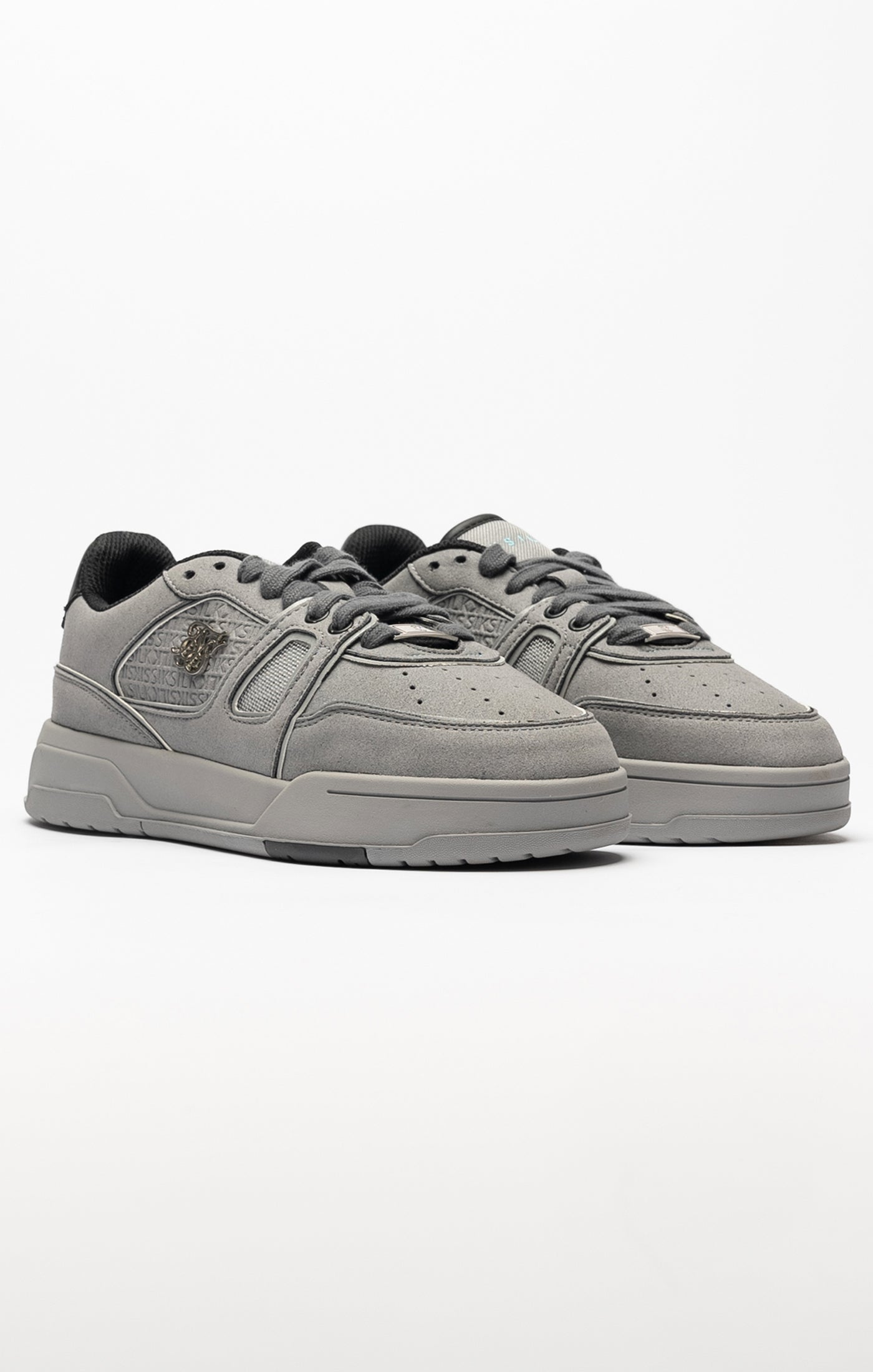 Grey Mixed Material Low Top Court Trainers (3)