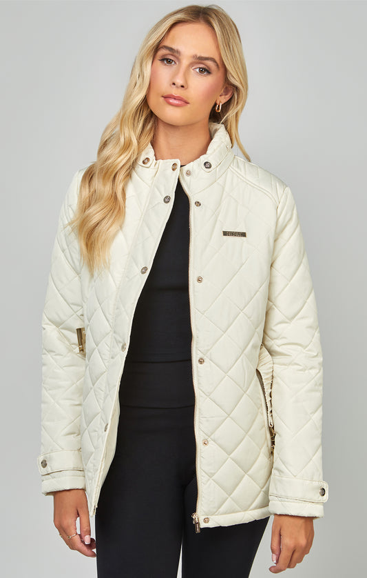 Cream Belted Quilted Jacket