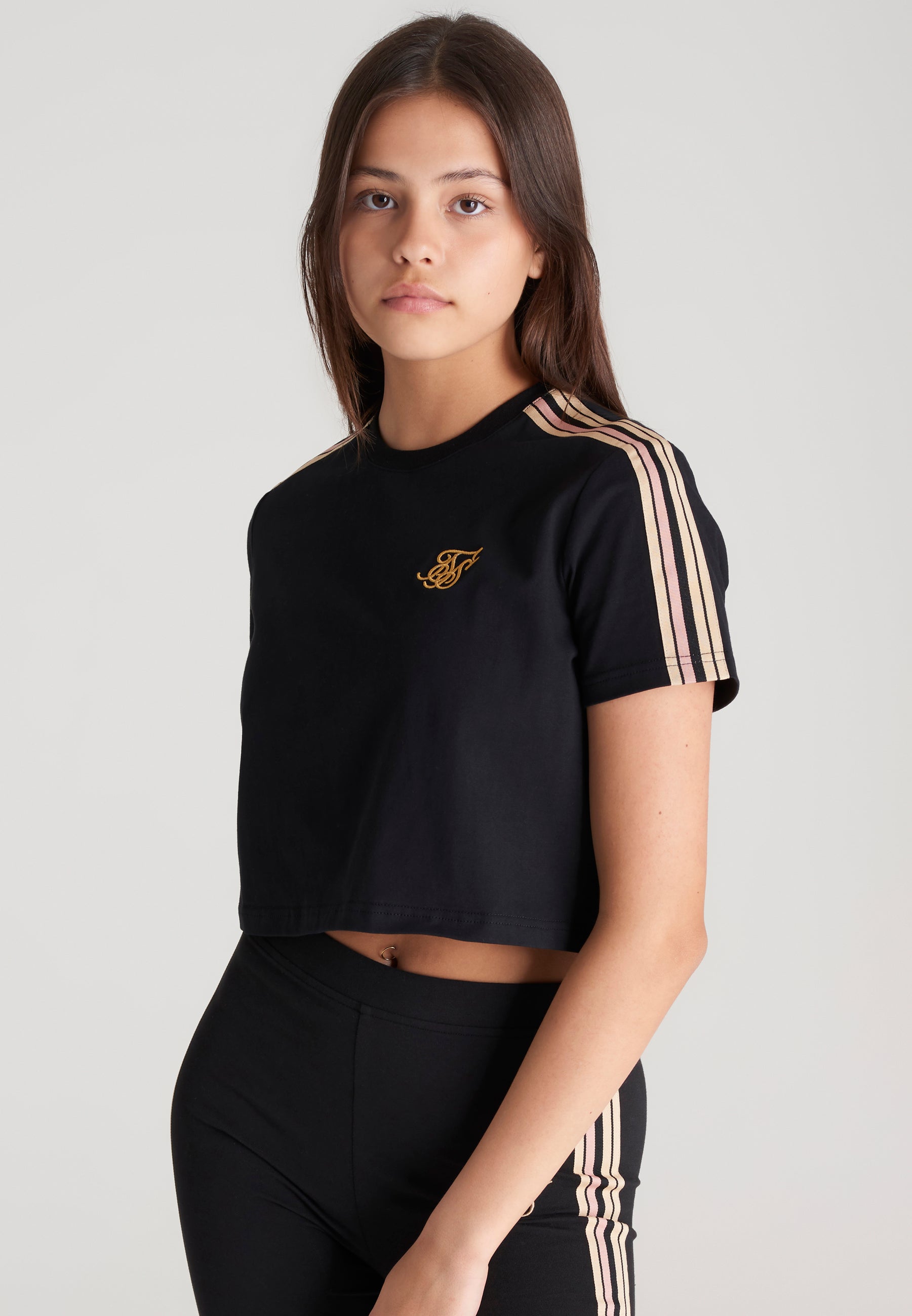 Schwarzes Taped Cropped T-Shirt für Mädchen (3)