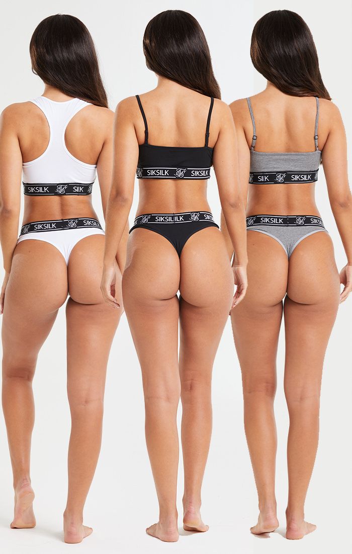 Black, White And Grey Pack Of 3 Thong